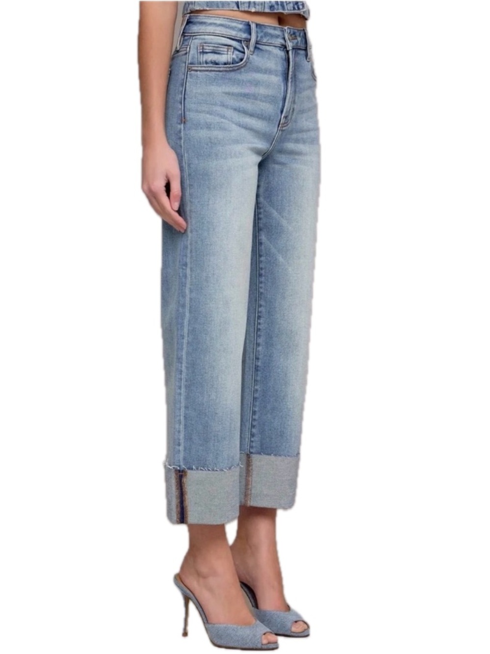 HIDDEN Ella High Rise Cuffed Wide Straight Ankle Jeans Size 26 Vintage Wash EUC